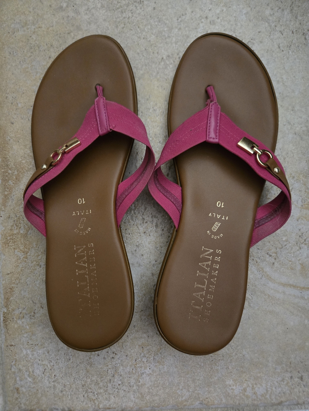 Italian Shoemakers Pink Thong Slide Sandals with Gold Accents